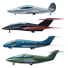 Fototapeta premium A set of four sleek and modern airplanes designed in minimalist vector style 