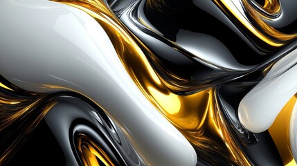 Abstract Flowing Design in Black, Gold, and White Shades