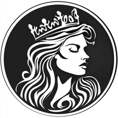 A black and white illustration of a queen with a crown.