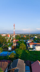 Telecommunication tower of 4G and 5G cellular. Antenna transmission communication. Cell phone signal base station.