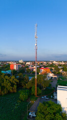 Fototapeta premium Telecommunication tower of 4G and 5G cellular. Antenna transmission communication. Cell phone signal base station.