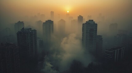 Fototapeta premium Smoggy City Skyline at Sunrise