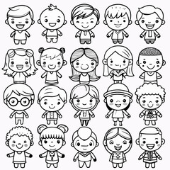 Charming Hand-Drawn Doodle Illustrations of Cute Kids in Black Ink