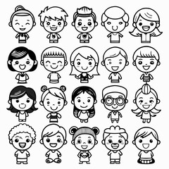 Charming Hand-Drawn Doodle Illustrations of Cute Kids in Black Ink