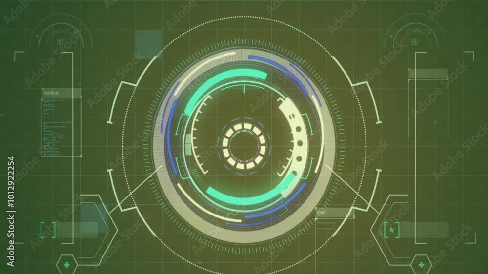 Poster animation of scope scanning with data processing on black background