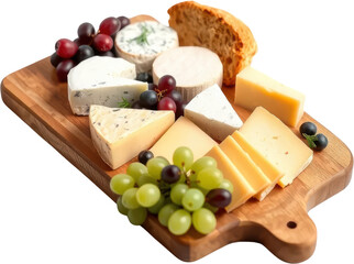 Gourmet Cheese Platter with Bread, Grapes and Herbs