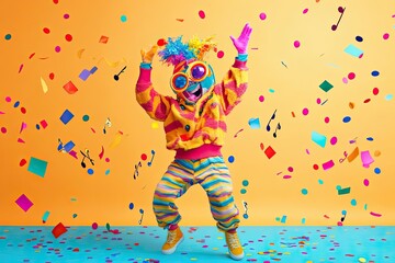 Fototapeta premium A Person in Colorful Clothing and Sunglasses Dancing in Confetti