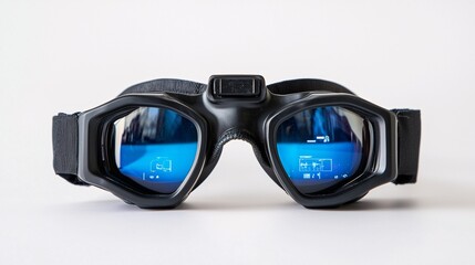 High-tech night-vision goggles are showcased on a pristine white backdrop, highlighting their capability for superior visibility in dim environments.