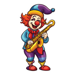 Cute clown playing a saxophone colorful cartoon style