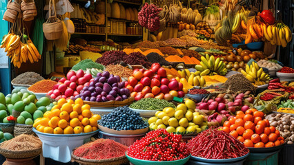 Obraz premium Cultural Exploration in a Bustling Asian Fruit Market: A Vibrant Journey