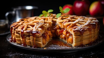 a waffle cake with a slice cut out of it