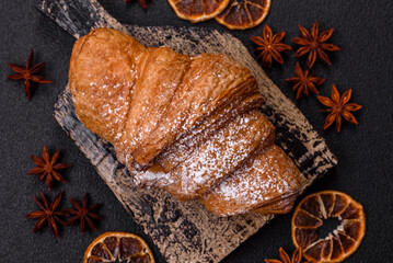 Delicious crispy sweet croissant with chocolate