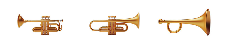 Fototapeta premium A Golden Trumpet in Cartoon Style. Isolated on a Transparent Background. Cutout PNG.