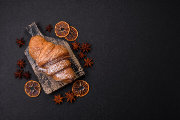 Delicious crispy sweet croissant with chocolate