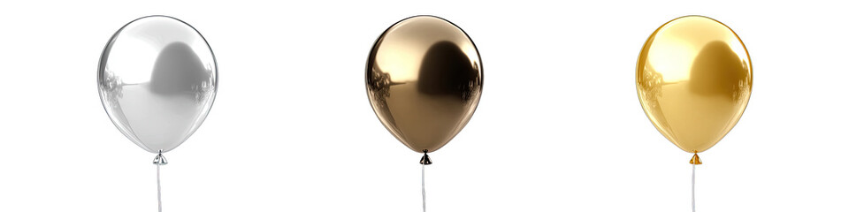 A Gold and Silver Balloon Floating Together in Cartoon Style. Isolated on a Transparent Background. Cutout PNG.