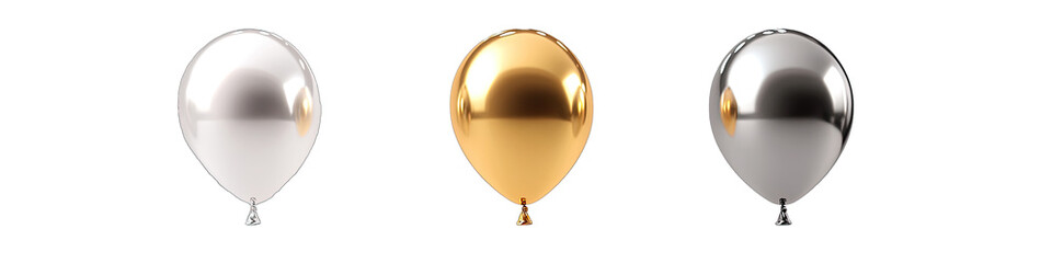 A Gold and Silver Balloon Floating Together in Cartoon Style. Isolated on a Transparent Background. Cutout PNG.