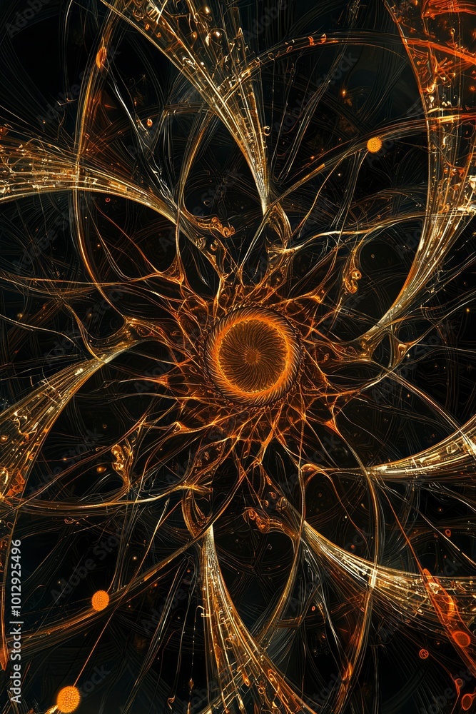 Poster abstract golden fractal pattern on a black background