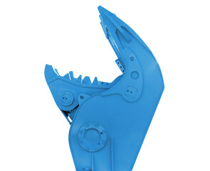 Giant hydraulic shear for bulldozer isolated on white background. Hydraulic crusher shearing equipment for scrap steel. Working at Construction Site