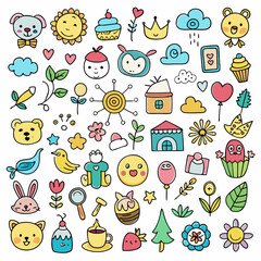 Vibrant Hand-Drawn Doodle Set: Nature, Animals & Objects Explore Our Colorful Nature Doodle Set with Hand-Drawn Animals"
Unique Hand-Drawn Doodles: Nature-Inspired Animals and Objects"