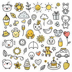 Vibrant Hand-Drawn Doodle Set: Nature, Animals & Objects Explore Our Colorful Nature Doodle Set with Hand-Drawn Animals