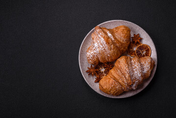 Delicious crispy sweet croissant with chocolate