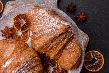 Delicious crispy sweet croissant with chocolate