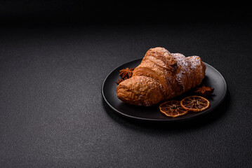 Delicious crispy sweet croissant with chocolate