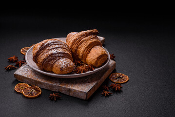 Delicious crispy sweet croissant with chocolate