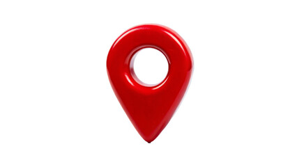 The bright red map pin sits in the center of a transparent background, giving it a minimalist and modern look.There is a hole in the center of the pin,which emphasizes the three-dimensional design.AI 