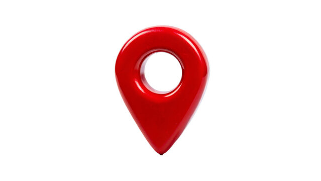 The bright red map pin sits in the center of a transparent background, giving it a minimalist and modern look.There is a hole in the center of the pin,which emphasizes the three-dimensional design.AI 