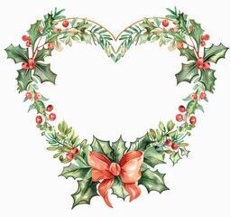 Fototapeta premium Beautiful heart-shaped holiday wreath with berries and greenery designed for festive decorations