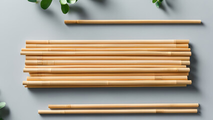 Fototapeta premium Flat Lay of Reusable Bamboo Straws: A Sustainable Choice for Eco-Conscious Living