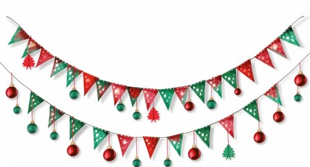 Obraz premium Colorful holiday garlands adorned with decorations in red and green hanging during festive season