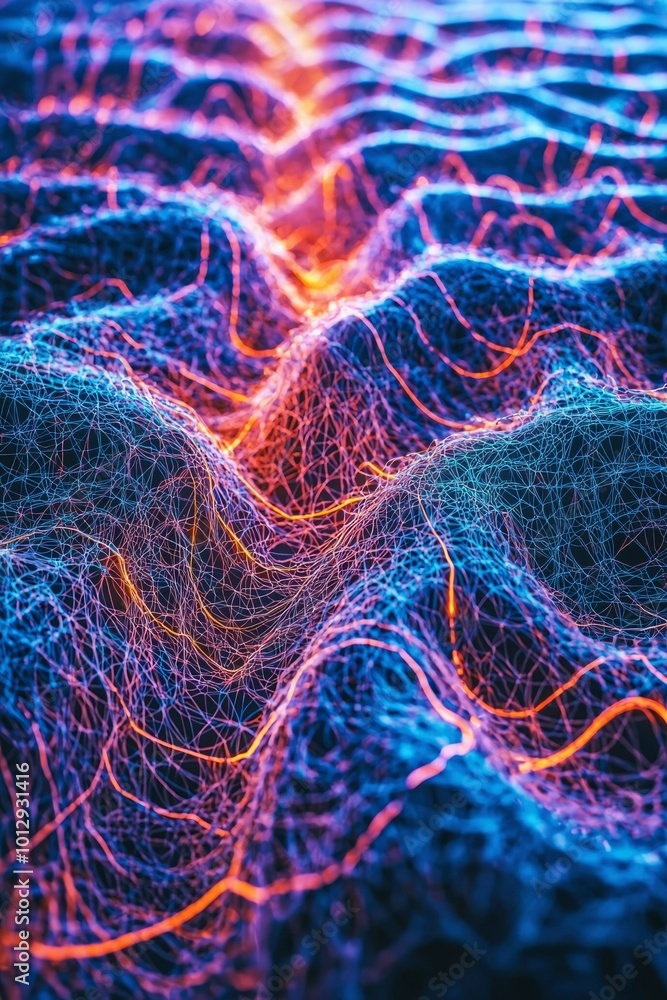 Poster abstract neon web of lines and curves