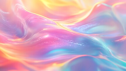 Obraz premium A mesmerizing abstract wallpaper featuring fluid, iridescent waves and holographic colors that shift and blend
