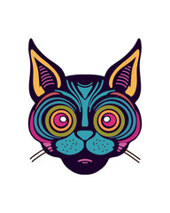 Art surprised color cartoon cat face