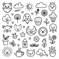 Cute Doodle Elements: Black Vector Hearts and Flowers Illustration"
"Adorable Black Vector Doodles: Heart and Flower Designs"
"Charming Black Vector Doodles: Cute Hearts and Floral Illustrations"