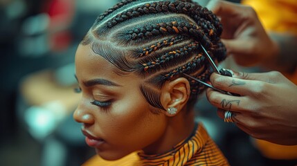 Woman getting her hair braided