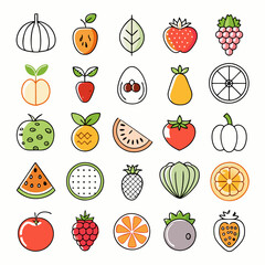 Fresh Fruit Vector Icons Set - Isolated Illustrations for Design Projects