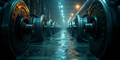 Fototapeta premium a view of water pumps inside a large power plant