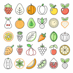 Fresh Fruit Vector Icons Set - Isolated Illustrations for Design Projects