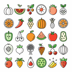Fresh Fruit Vector Icons Set - Isolated Illustrations for Design Projects