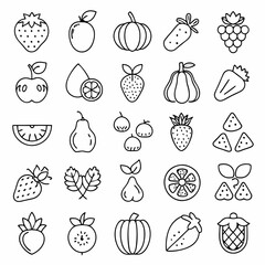Fresh Fruit Vector Icons Set - Isolated Illustrations for Design Projects