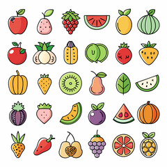 Fresh Fruit Vector Icons Set - Isolated Illustrations for Design Projects