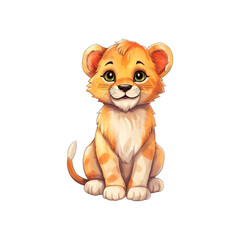 The sitting lion cub is perfect for wildlife posters, educational materials, children's books, and nature themed designs. Generative AI