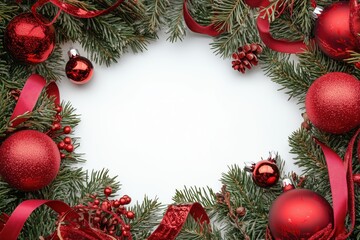 Festive Christmas Border with Red Ornaments