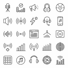 Naklejka premium Downloadable Music and Multimedia Icon Set: Circle Outline Designs