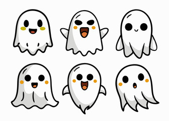 Expressive Cartoon Ghosts' Set of Cartoon Ghosts' Doodle Ghouls Collection' Vibrant Cartoon Ghosts Set' Fun Cartoon Ghosts Doodles, Doodle Ghouls with Emoticons & Fun Faces!" 