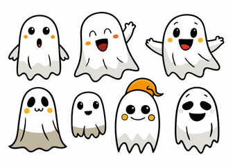 Expressive Cartoon Ghosts' Set of Cartoon Ghosts' Doodle Ghouls Collection' Vibrant Cartoon Ghosts Set' Fun Cartoon Ghosts Doodles, Doodle Ghouls with Emoticons & Fun Faces!