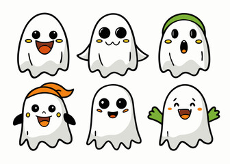 Obraz premium Expressive Cartoon Ghosts' Set of Cartoon Ghosts' Doodle Ghouls Collection' Vibrant Cartoon Ghosts Set' Fun Cartoon Ghosts Doodles, Doodle Ghouls with Emoticons & Fun Faces!